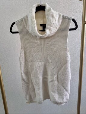 White House Black Market Cream Sleeveless Cowl Neck Sweater